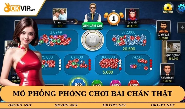 Giao diện mô phỏng phòng chơi bài chân thật